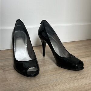 Stuart Weitzman Black Patent Peep Toe Heels